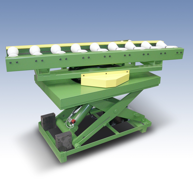 Lifting table with turning roller conveyor